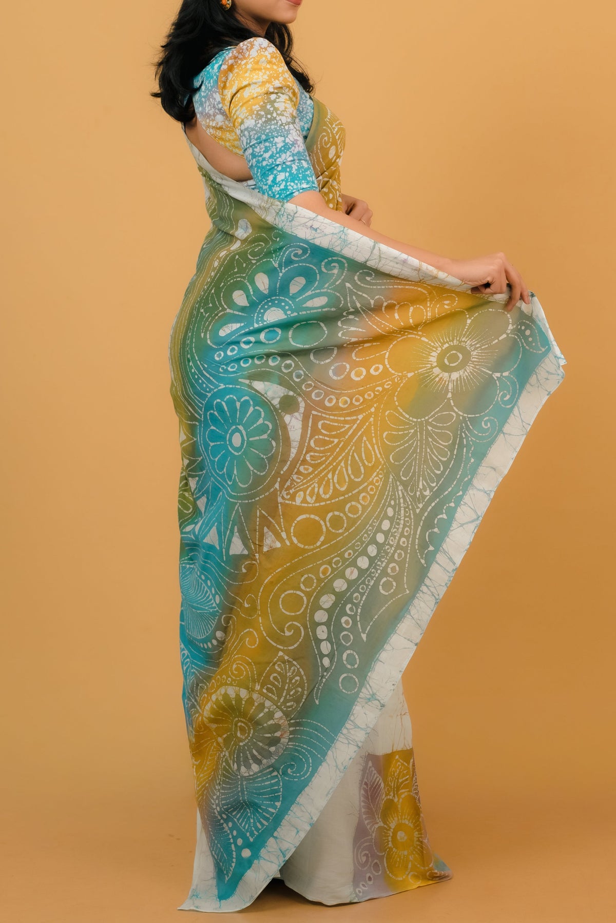 White + Multicolored Saree