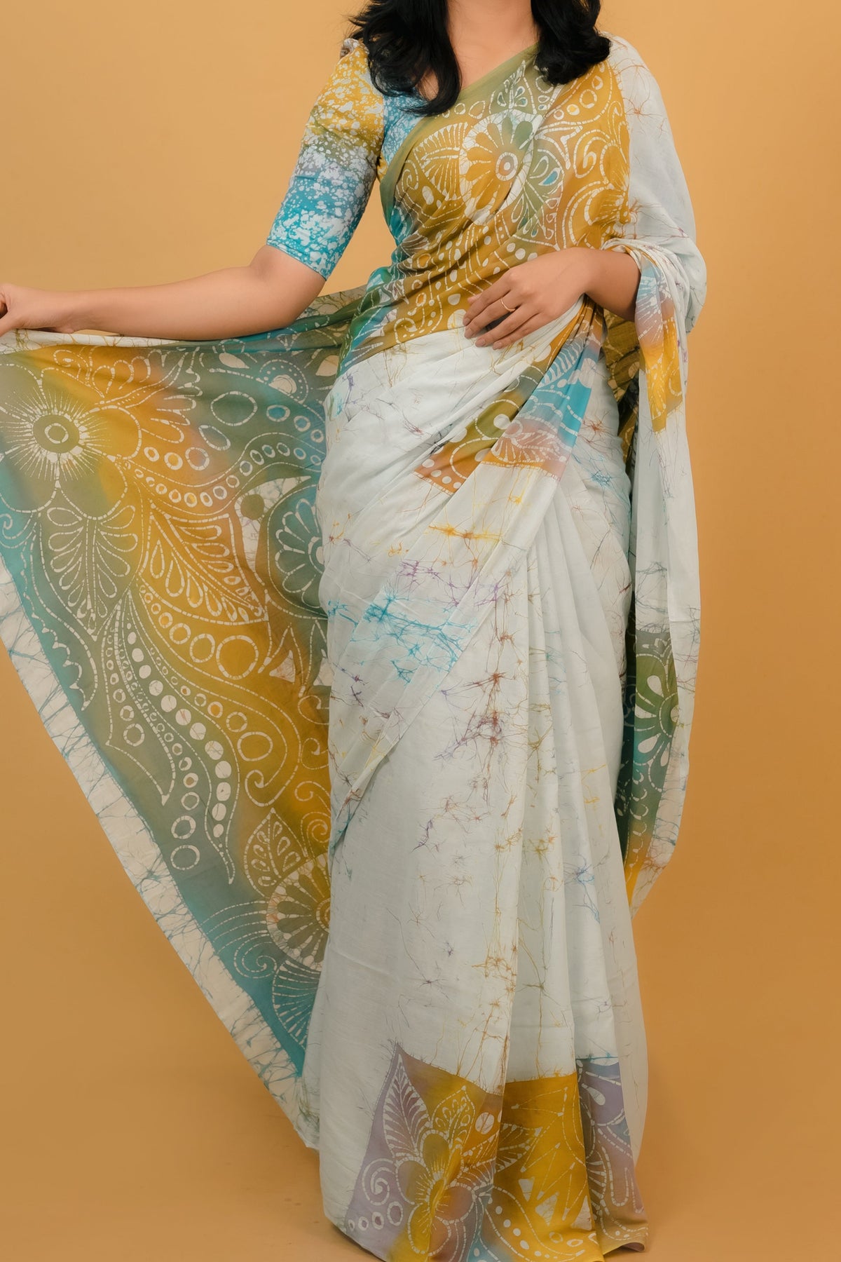 White + Multicolored Saree