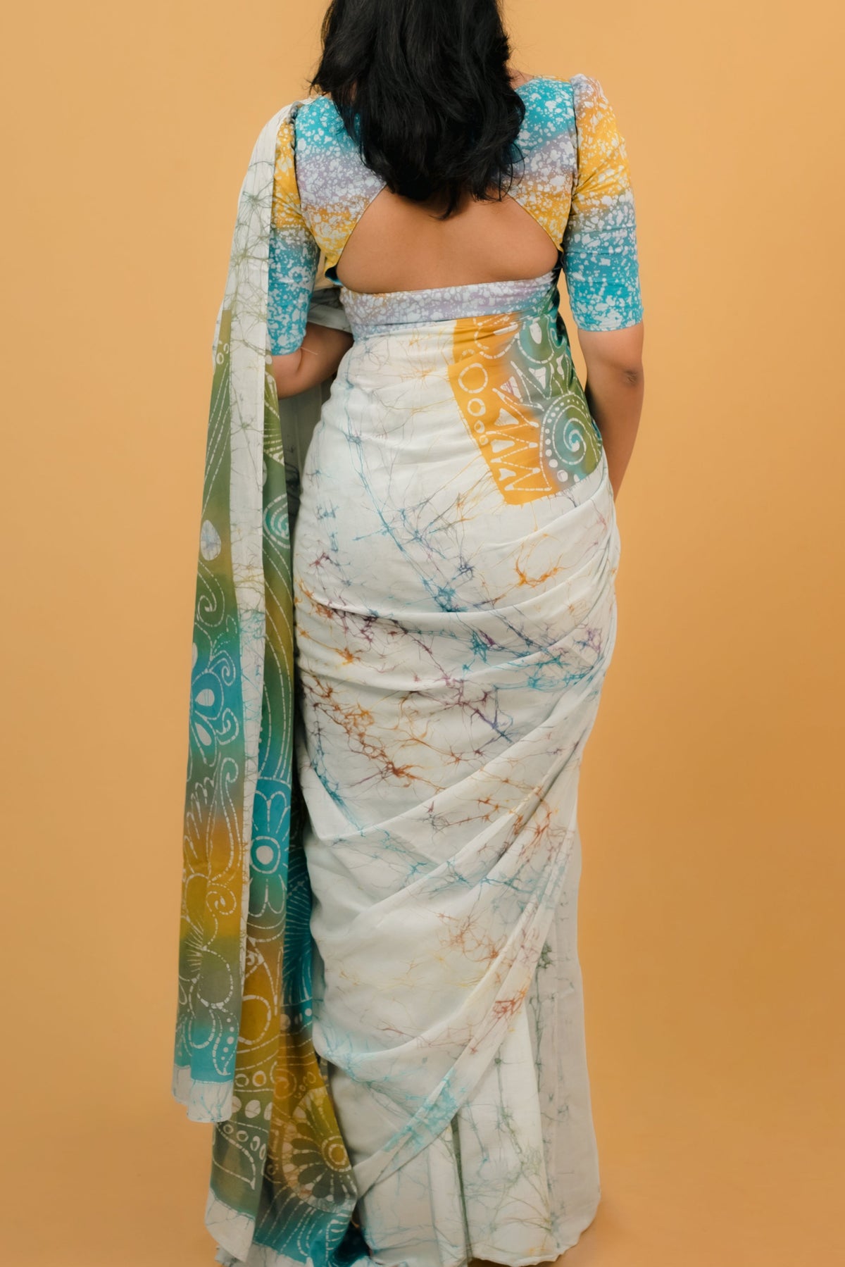 White + Multicolored Saree