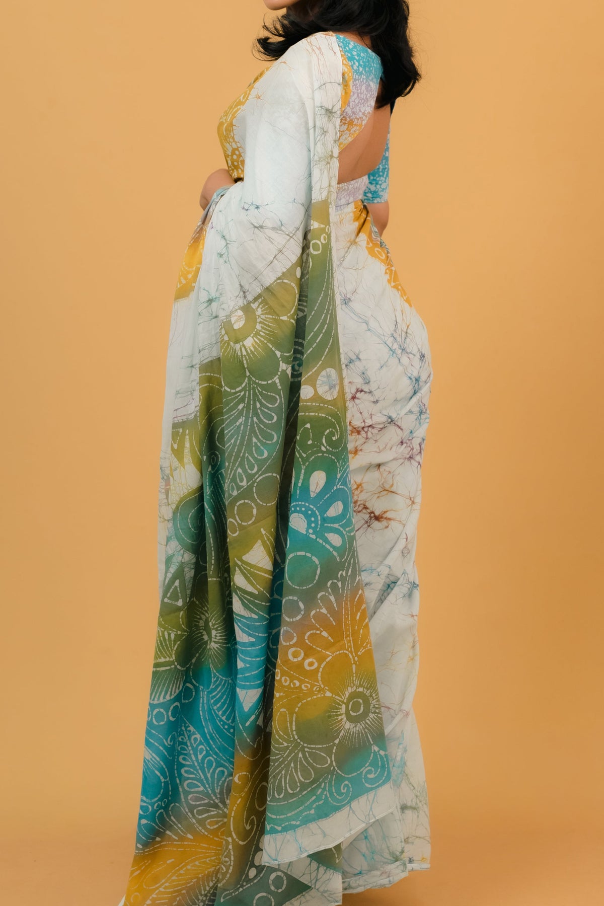 White + Multicolored Saree